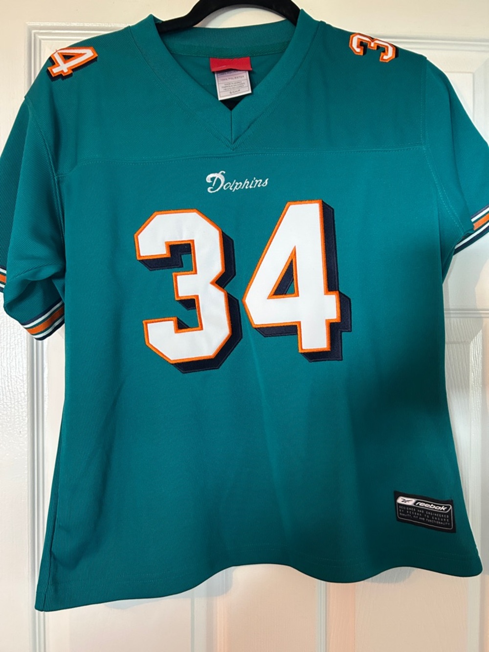 Reebok Teal Miami Dolphins #34 Jersey with White & Orange Accents